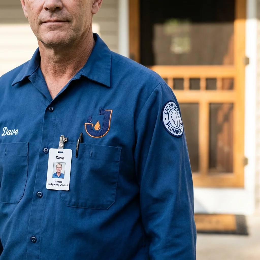 Licensed plumber showing ID badge in Pittsville, MD