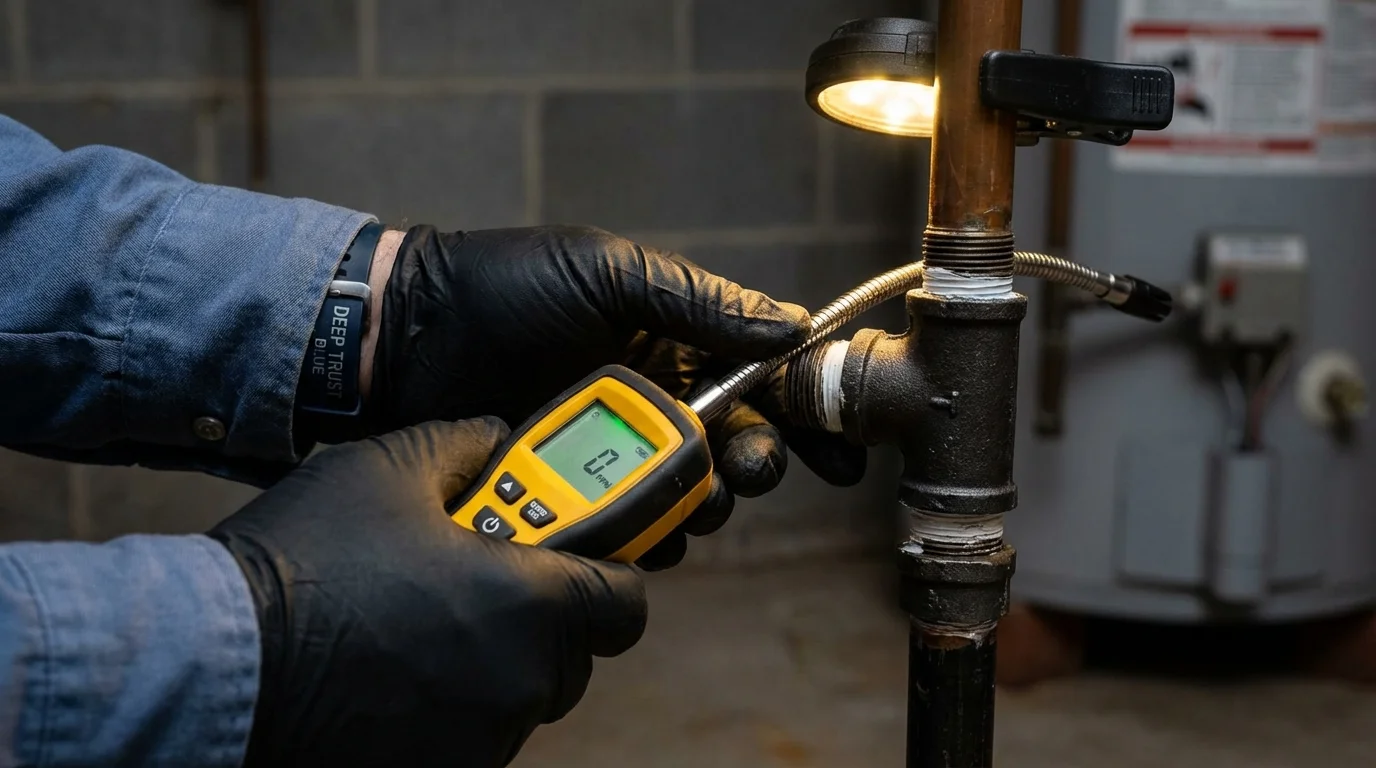 Gas leak detection with electronic sniffer by Johns Plumbing LLC in Pittsville