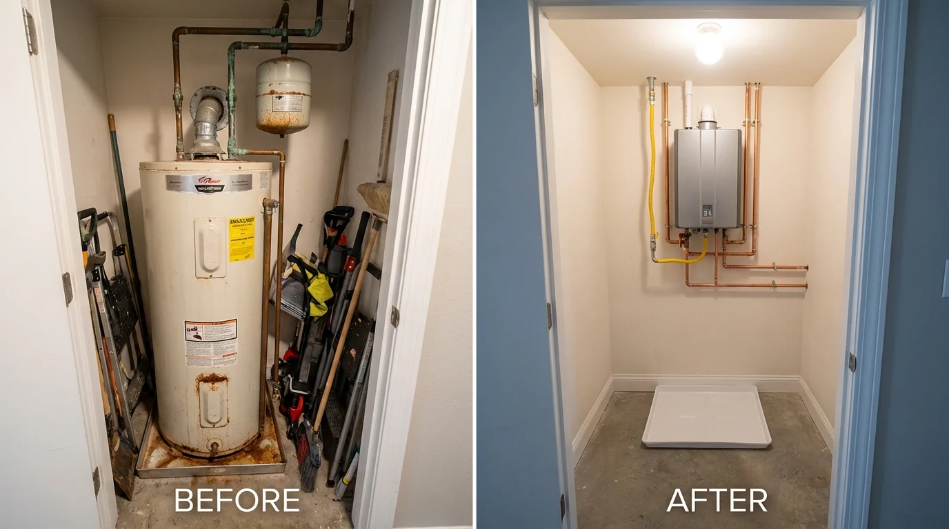 Tank water heater versus wall-mounted tankless unit comparison for Pittsville, MD homeowners